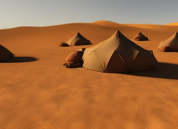Desert camp with soldier tents