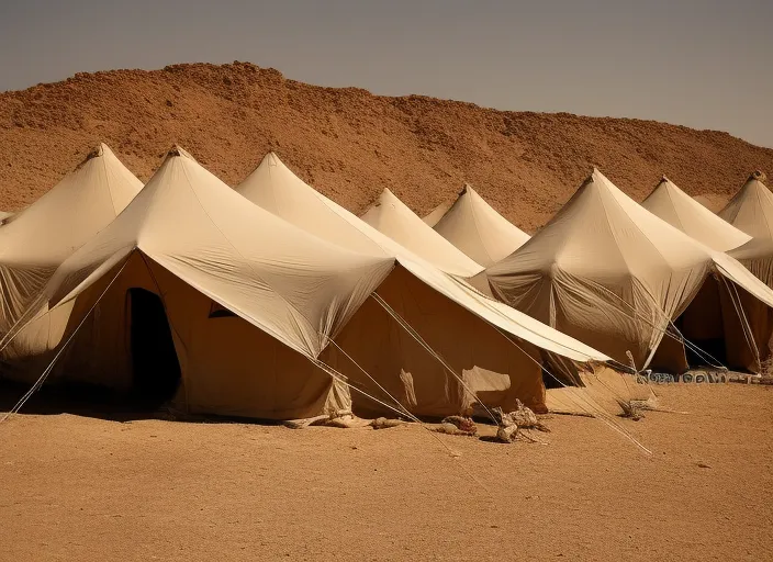 Desert camp with soldier tents