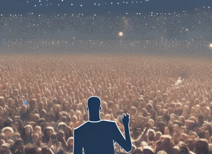 black guy preforming a song on a big stage surrounded by a big crowed 