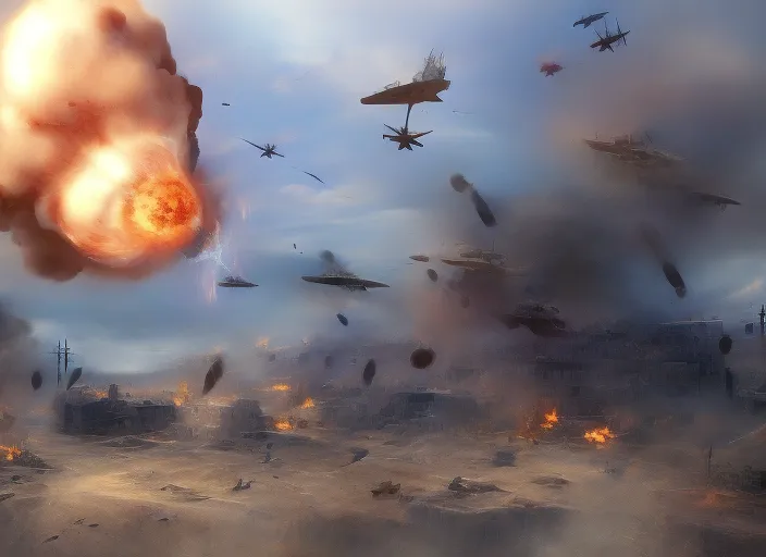 battlefield warzone trenches airplanes bomb explosions surrealism art