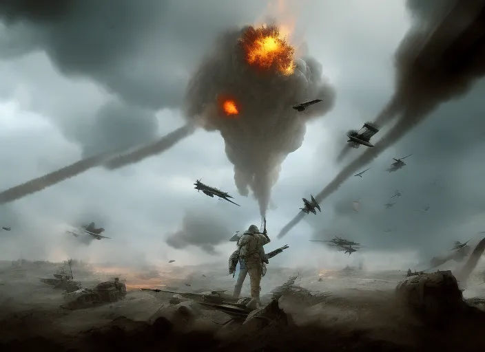 battlefield warzone trenches airplanes bomb explosions surrealism art