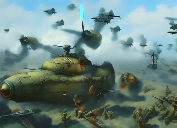  ww2 battlefield  surrealism art high detail