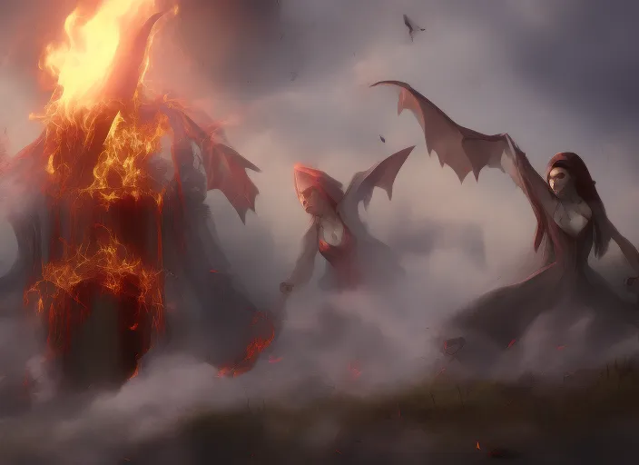 beautiful witches burn in flames surrealism art high details unreal engine