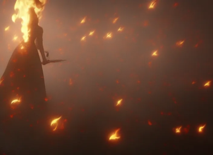 beautiful witch burn in flames  surrealism art high details unreal engine