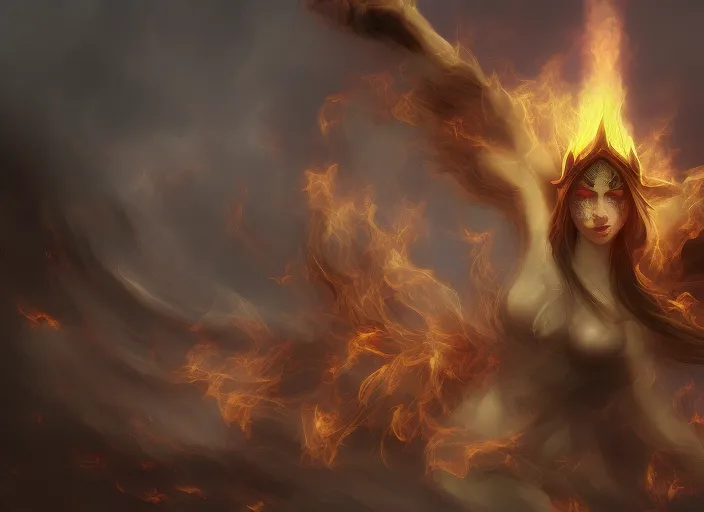 beautiful witch burn in flames  surrealism art high details unreal engine