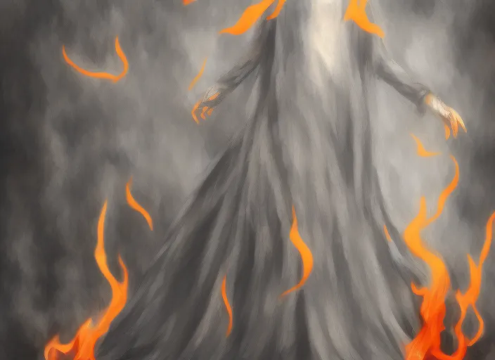  faceless witch  in flames  surrealism high details 