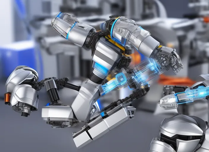 a cinematic hyper photorealistic image of a robot putting together another robot