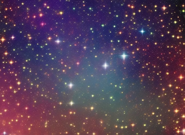 A colorful space filled with stars. (Photo. blurred, ugly, deformed, but still recognizable as a postcard from a faraway galaxy). A colorful space filled with lots of stars. (Photo. blurry, ugly, deformed, jpeg, low resolution: -1). make it look like a postcard from a faraway galaxy