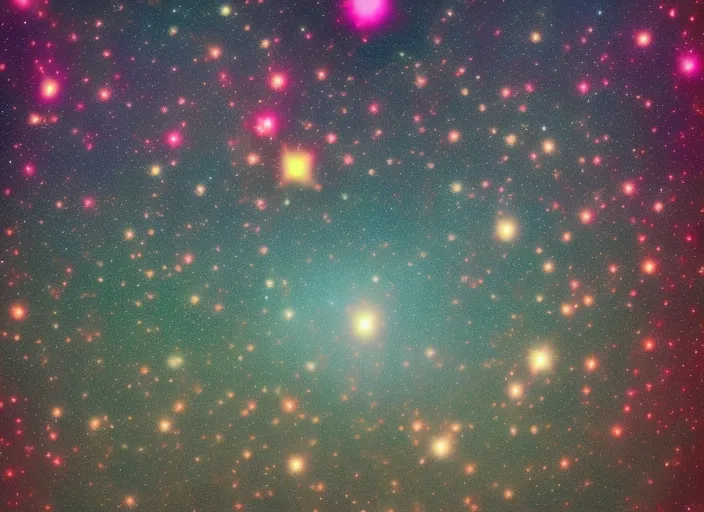 A colorful space filled with lots of stars. (Photo: 2 | blurry, ugly, deformed, jpeg, low resolution: -1). make it look like a postcard from a faraway  planet