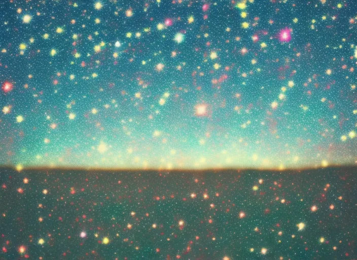 A colorful space filled with lots of stars. (Photo: 2 | blurry, ugly, deformed, jpeg, low resolution: -1). make it look like a postcard from a faraway planet