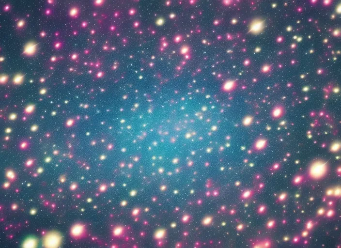 A colorful space filled with lots of stars. (Photo: 2 | blurry, ugly, deformed, jpeg, low resolution: -1). make it look like a postcard from a faraway planet