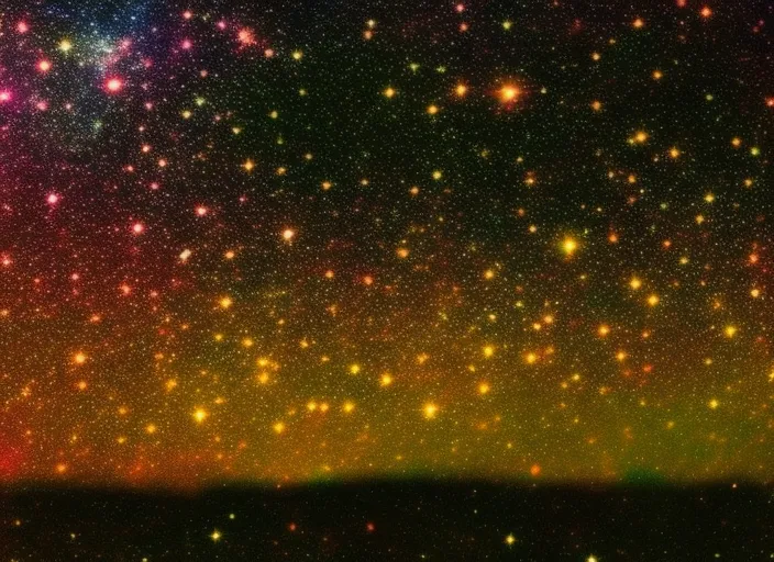 A colorful space filled with lots of stars. (Photo: 2 | blurry, ugly, deformed, jpeg, low resolution: -1). make it look like a postcard from a faraway planet