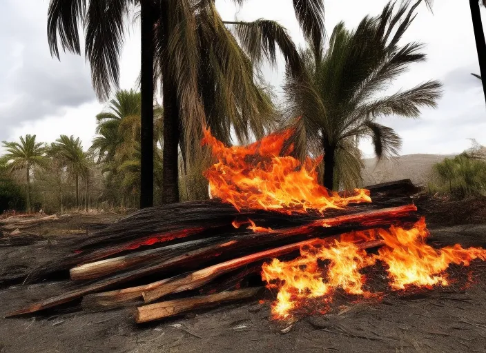 a only palm coming out of fire wood 