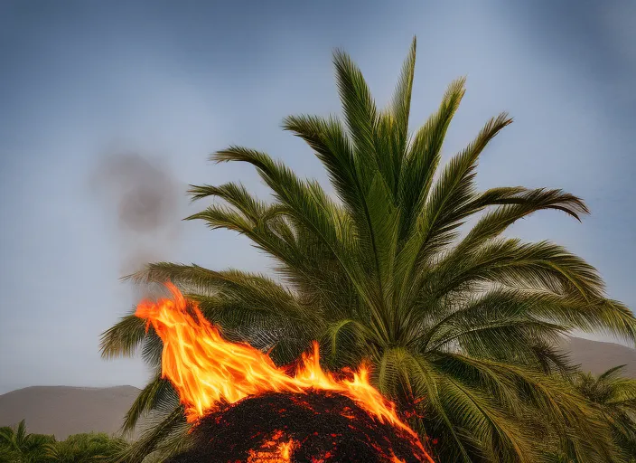 a only palm coming out of fire 