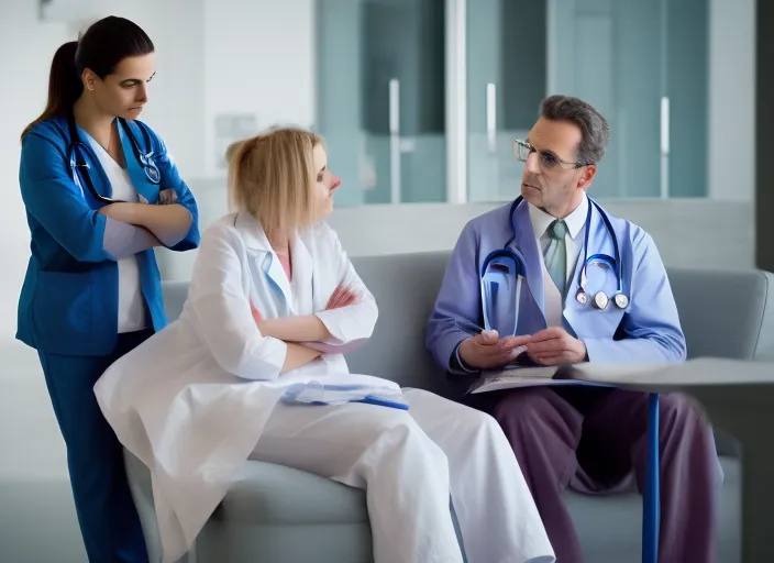 A Women and Doctor Discussing Serious Matter. add a cigarette to the woman's hand