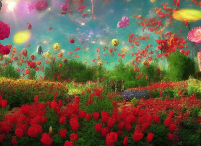a magic garden, eden, flowers, cosmic, music, colorfull, full hd, high quality