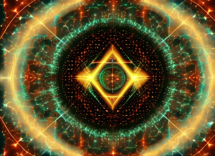 “Sacred geometry, 8K, high quality, cosmic, beautiful, hypnotic with stars and meteors added. add some stars and meteors to the background” youtube format 
