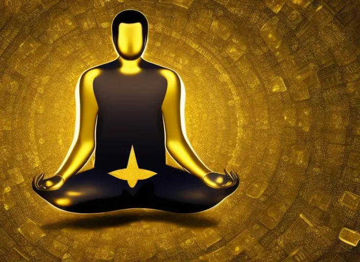 golden meditation body with gold around and money