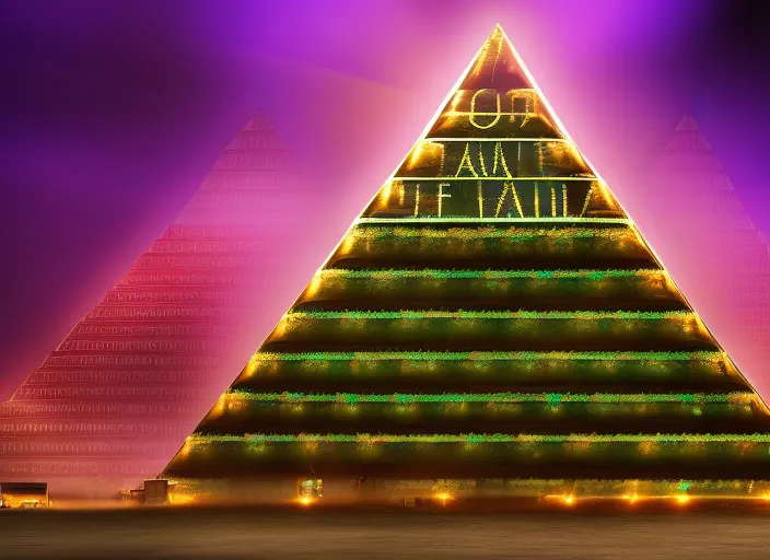 pyramid of money, cinematic lights