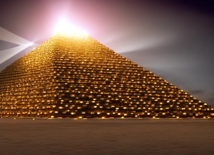 pyramid of money, cinematic lights