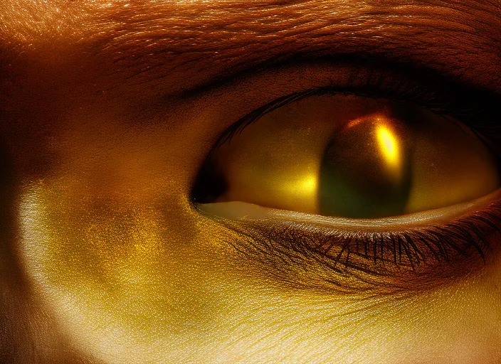 Mystical human golden eye - Cinematic Lighting - Award-Winning Photography - Add a lightning bolt behind the eye. Add a lightning bolt behind the eye.