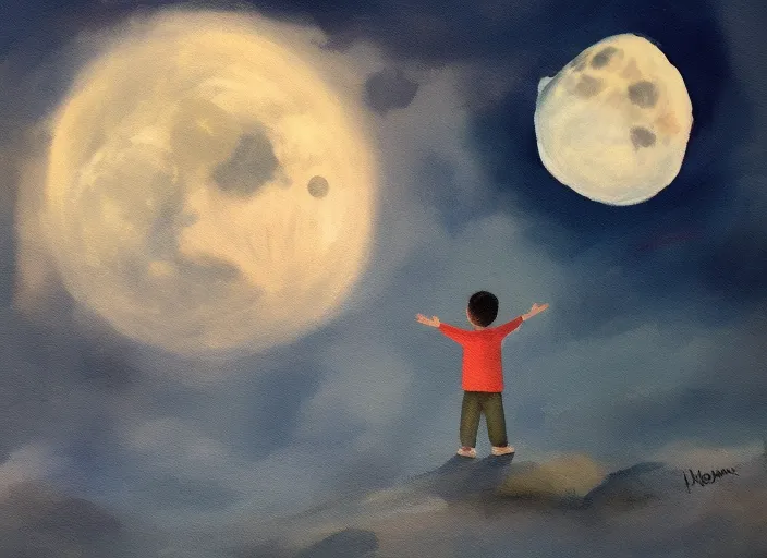 boy is watching the moon