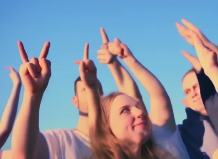  people pointing to the sky.full hd