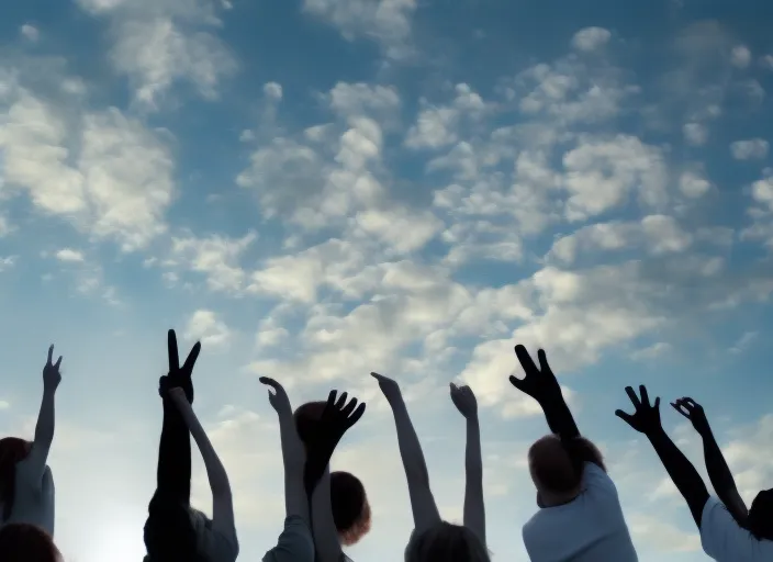  people pointing to the sky.full hd