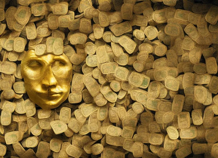 a human body made of money with gold around
