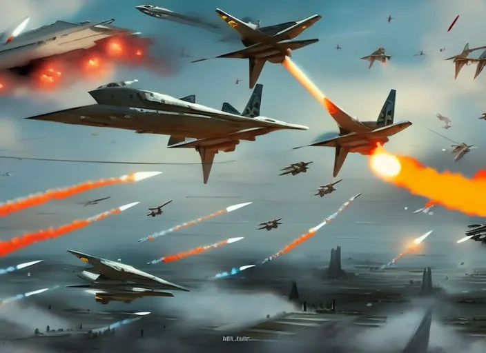 Independence day movie: American army planes destroying a fleet of alien UFOs. Make it look like the Watchmen. Comic style. make it look like Watchmen