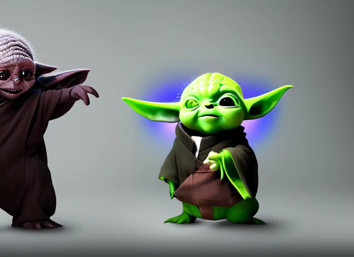 a baby Yoda DANCING WITH dark side