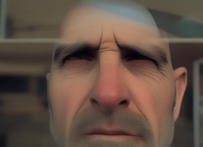 The camera shows a close-up of a man's face as he speaks to himself and reflects on his life.