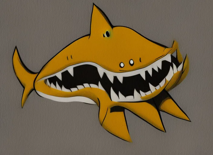 small yellow color cartoon shark dancing and singing  comic theme

