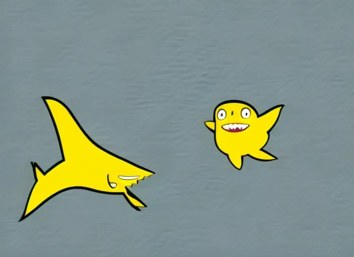 small yellow color cartoon shark dancing and singing  comic theme

