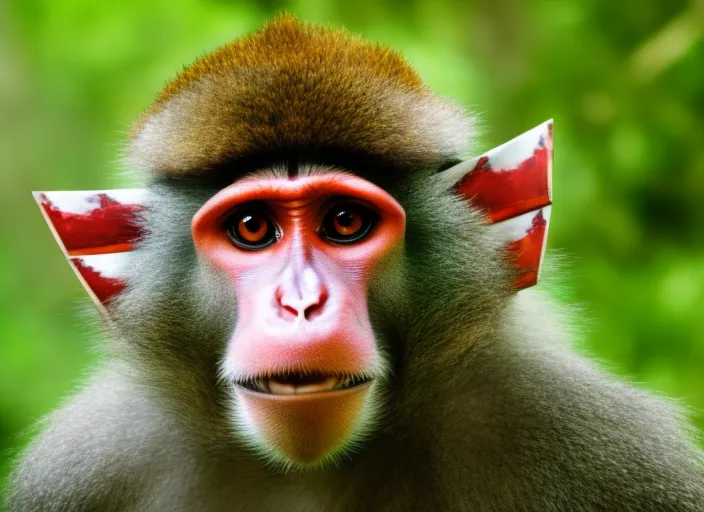 Portrait of An anthropomorhic monkey shaman, forest background, DOF 