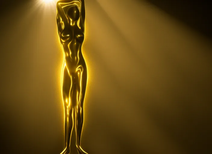 a golden human body radiating golden light