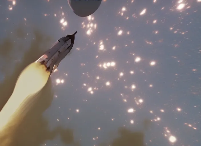 mdjrny-v5 massive Space shuttle during its launch from the ground| hyperdetailed|beautiful|8k resoloution|ground level full of fire and smoke| extreme long shot| centered| vibrant| massive scale| dynamic lighting|