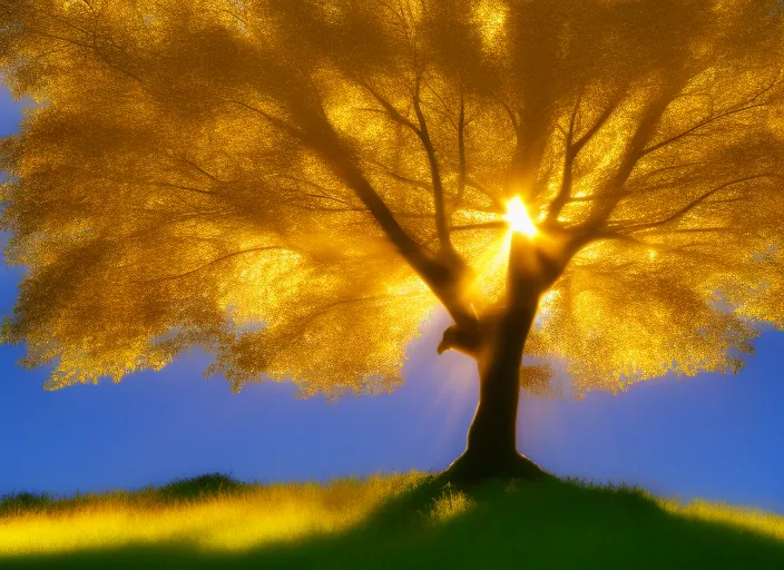 golden tree  irradiating golden light