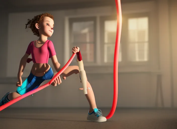 Twsporty cute girl jumping rope and angry ugly grandmother tearing rope, nice bright lighting, soft natural 3D cinematic perfect light, octane rendering, 4k, 8k, sharp focus, studio shot , by Andreas Achenbach, Pavlo Korin, Viktor Vasnetsov , Greg Rutkowski, popular on artstation, sharp focus, studio photo, complex details, high detail, by Greg Rutkowski