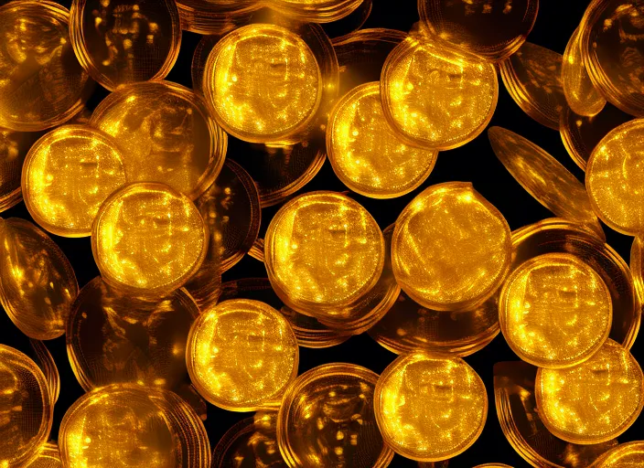 gold coins with white and gold lights and transparent background