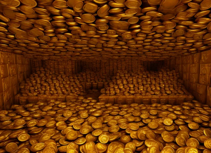 
Gold Treasure Room Full of Dollars and Gold