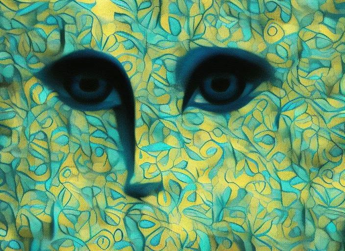 “a dreaming woman's face with a blue eye. azure, organism, iris, eyelash, art, electric blue, symmetry, pattern, circle, visual arts, dreaming