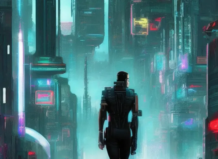 Cyberpunk human in cyberpunk city