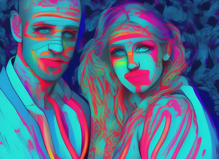 psychedelic blue colour neon couple digital style