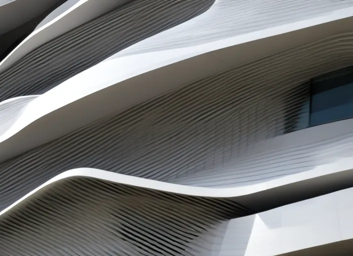 Parametric building Museum in the style of Zaha Hadi - curve lines around the building, patterns on the facade