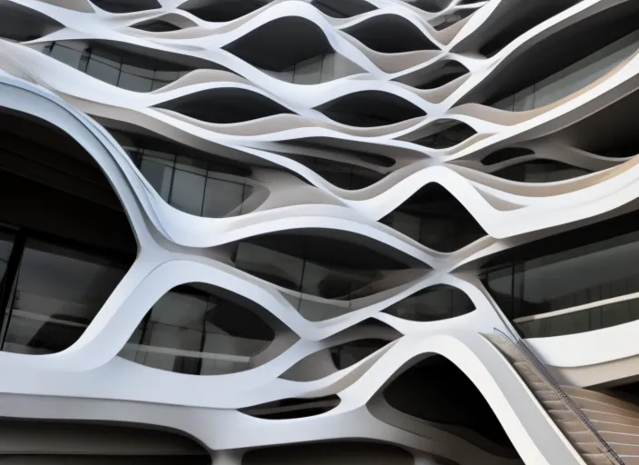 Parametric building Museum in the style of Zaha Hadi - curve lines around the building, patterns on the facade