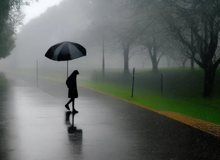 walking alone on a rainy day 