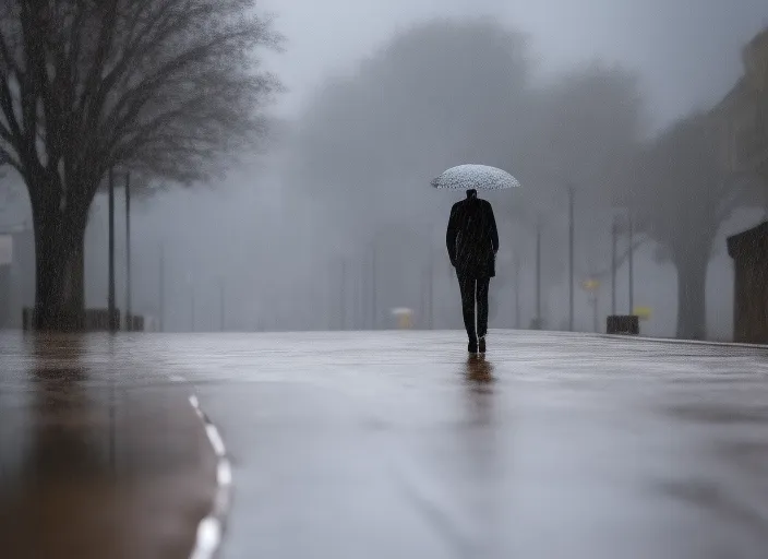 walking alone on a rainy day 