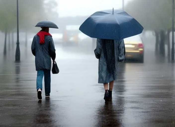 walking alone on a rainy day 