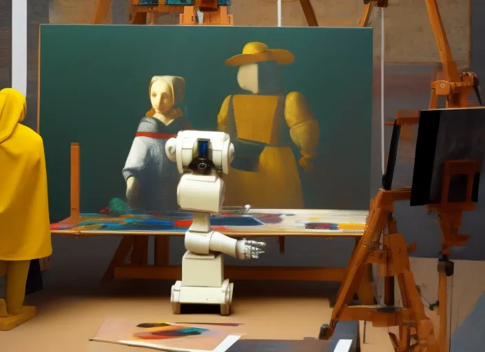 Robot making a painting in the studio ofVermeer